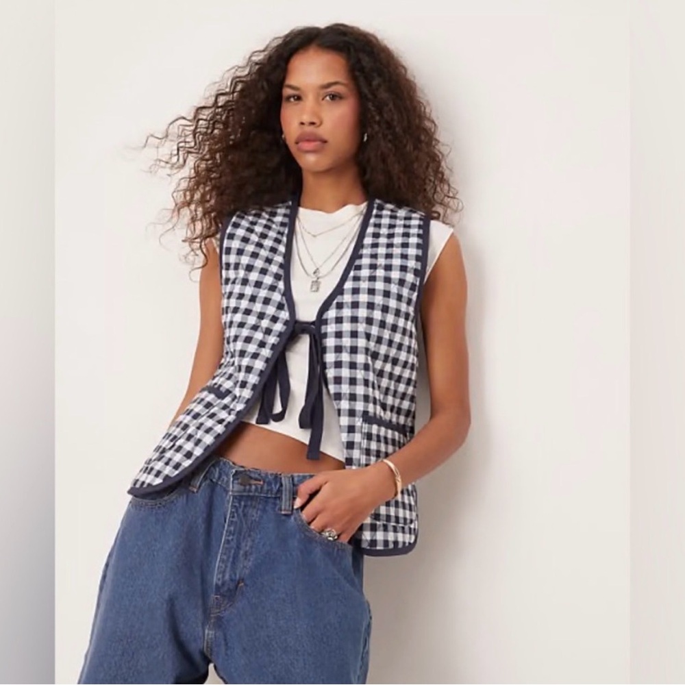 NWT Free People Gingham Quilted Tie Vest sz small
